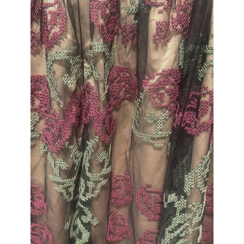 Sundance Women Size 14 Embroidered Tulle Midi Dress Champagne Burgundy Floral - Picture 3 of 7